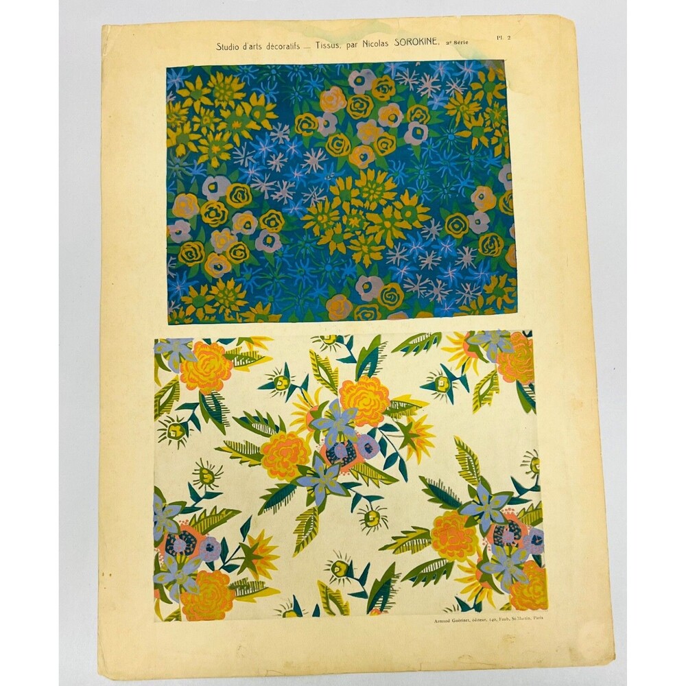 Antique French Textile Print Studio D ‘Arts Decoratifs Tissus Sorokine Plate 2